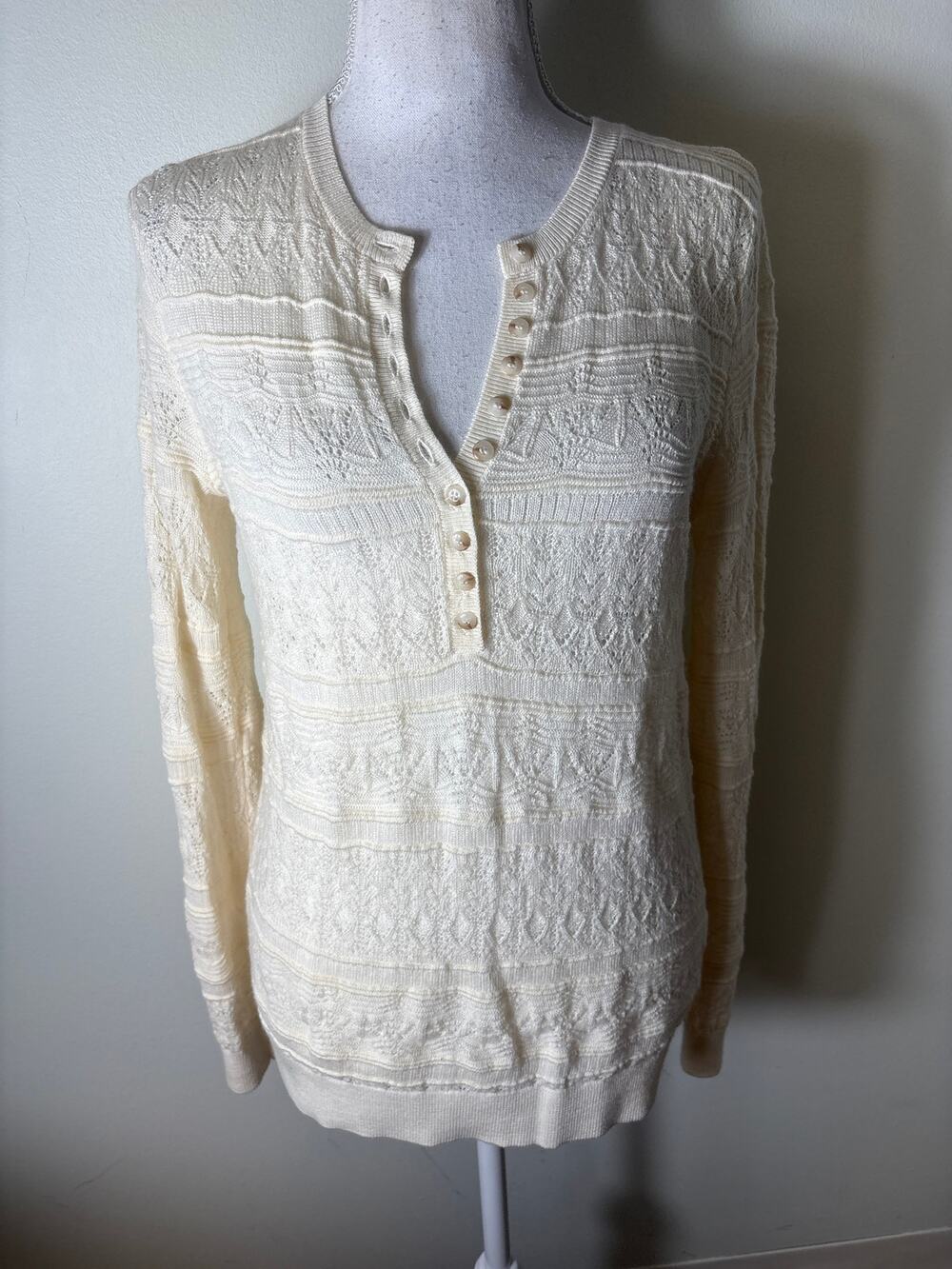 La Maille Sezane Cream Long Sleeve Textured Sweater Sz S